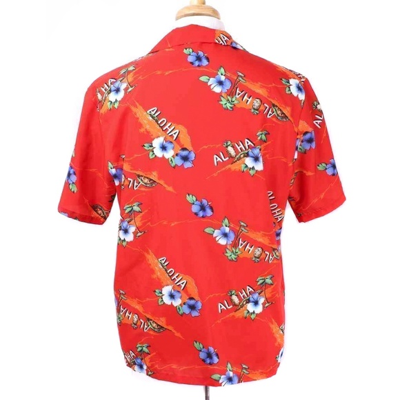 🍍Vintage AIKANE HAWAII Red Aloha Floral Hawaiian Button Shirt - Picture 3 of 5